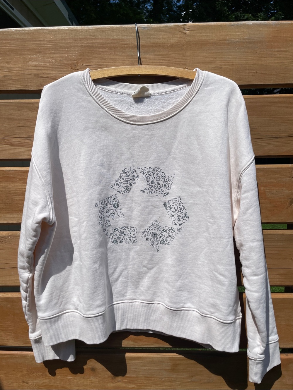 Pact Cream Graphic Crewneck Sweatshirt with Recycle Motif